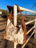 Ranch Tan Cowhide Hobo Fringe Tooled Handbag