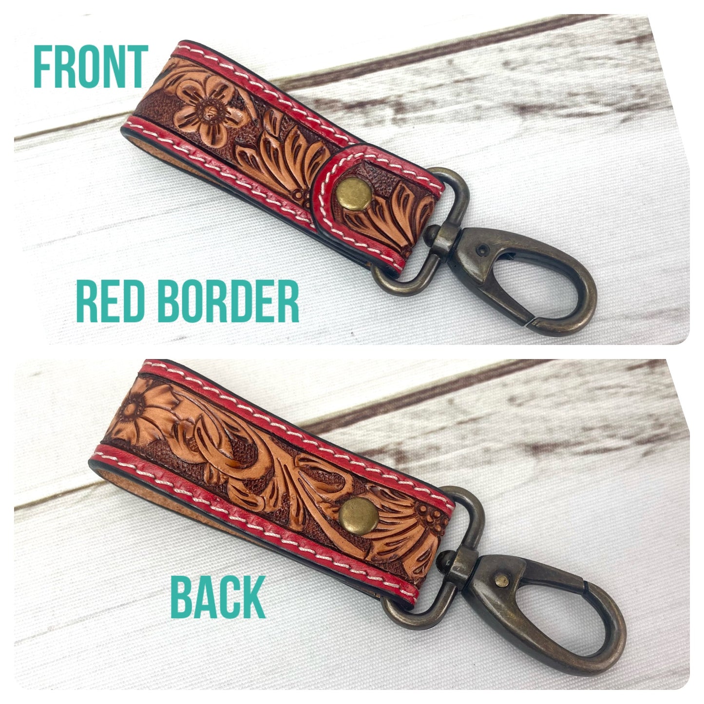 Tooled Leather Tab Key Fob