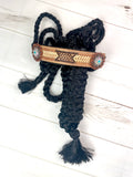 Arrow Stitch Leather Tooled Band on Black Muletape Halter