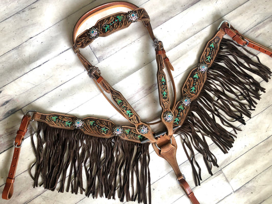 Tooled Mint Arrow Tack with Chocolate Fringe