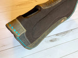 Distressed Leather & Teal Buckstitch Built Up Saddle Pad