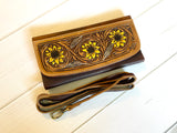 Powell Tooled Painted Leather Wallets with Straps