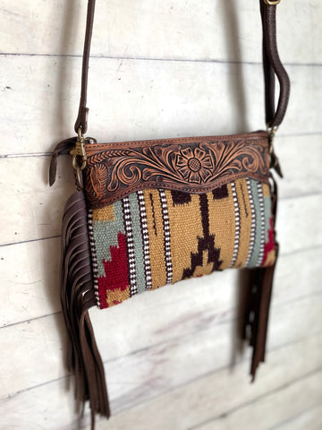 Mohave Small Tan Grey Red Wool Pattern Fringe Bag
