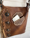 La Paz Brown Leather Pocket Concho Side Fringe Bag