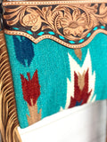 Coronado Medium Turquoise Wool & Leather Tooled Fringe Medium Bag