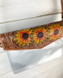 Sunflower Tooled Leather Flap Clear Bag
