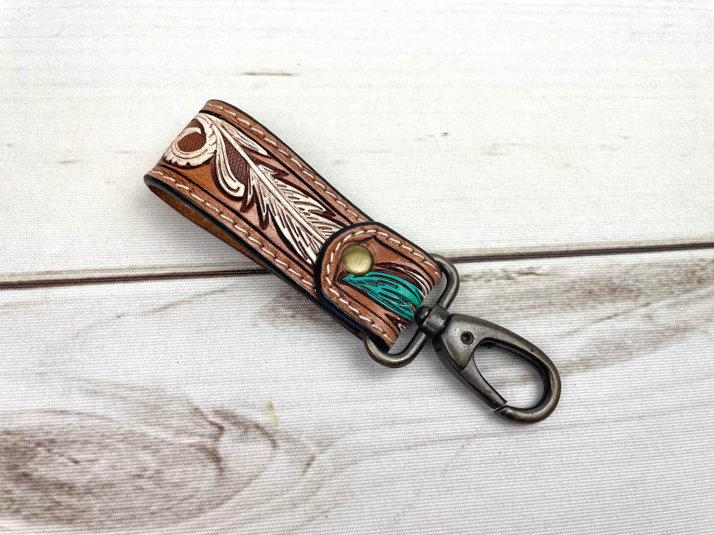 Tooled Leather Tab Key Fob