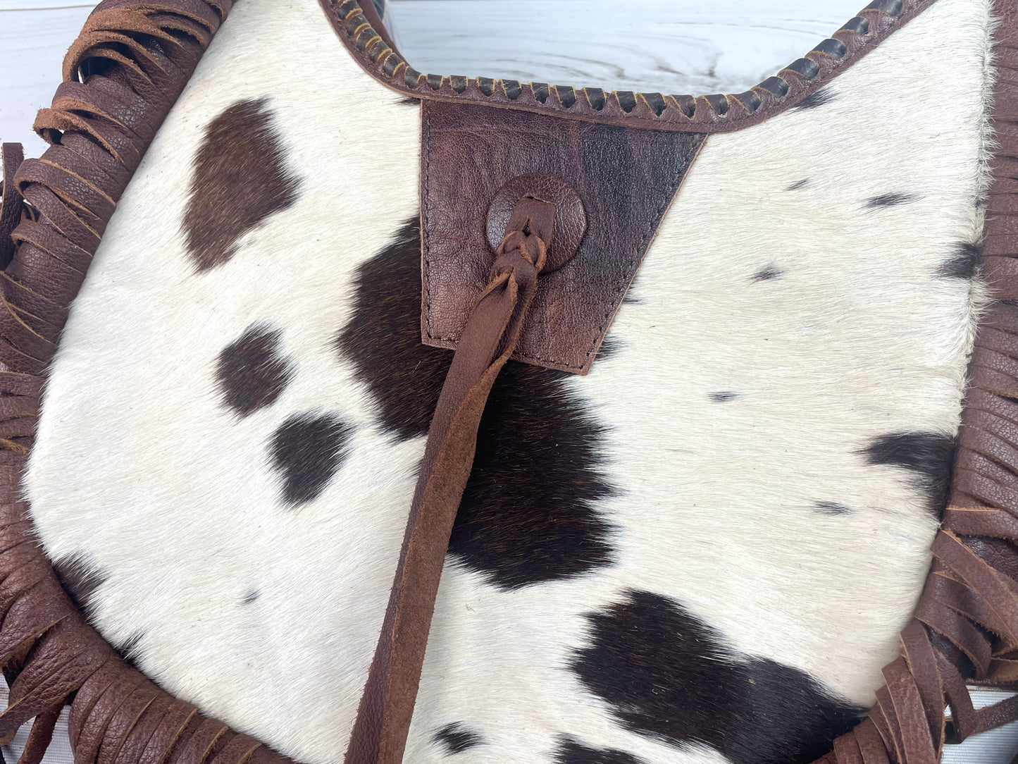 Brown Hide & Leather Boho Crossbody Long Fringe Bag