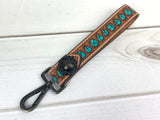 Turquoise Tooled Wristlet Leather Keychain