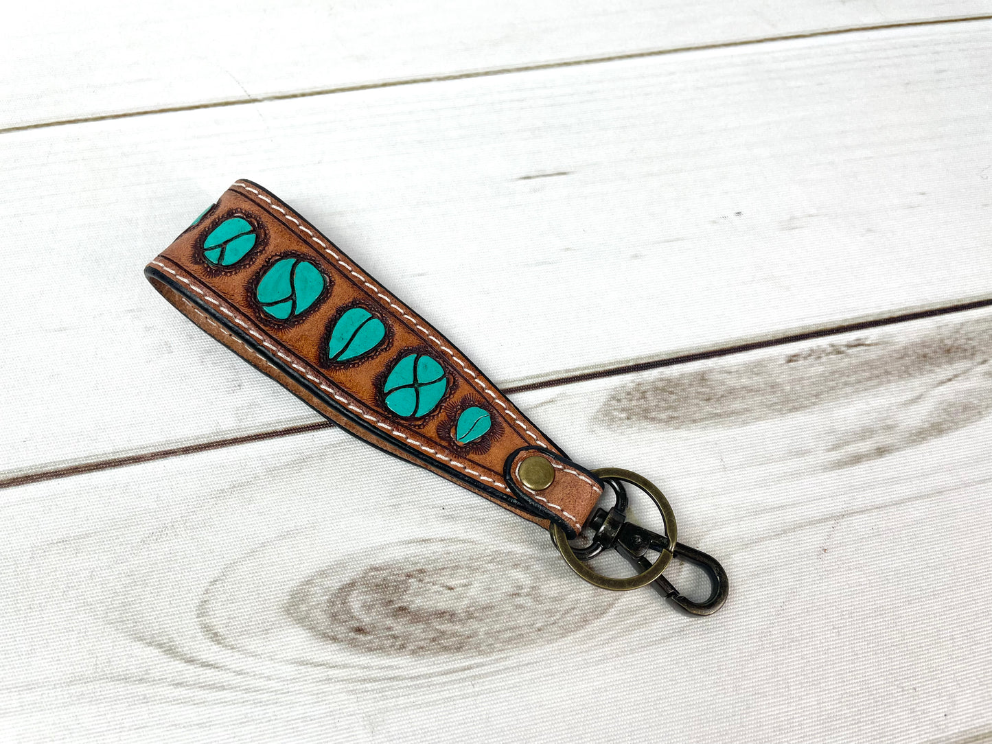Wide Tooled Leather Key Fobs