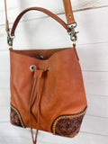 Leather Tooled & Studded Bucket Bag