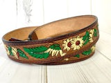 Painted Yellow Daisy Leaves Tooled Leather Handbag Strap