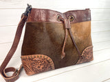 SALE! Verde Brown Cowhide Leather Western Bucket Style Crossbody Bag