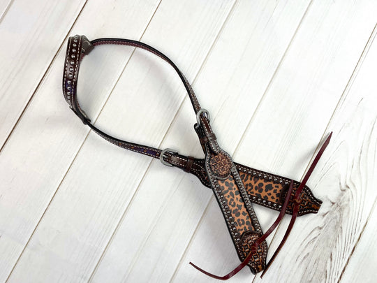 Leopard Dark Leather One Ear Headstall