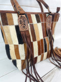 CLEARANCE! Checkered Leather Patch Large Tote