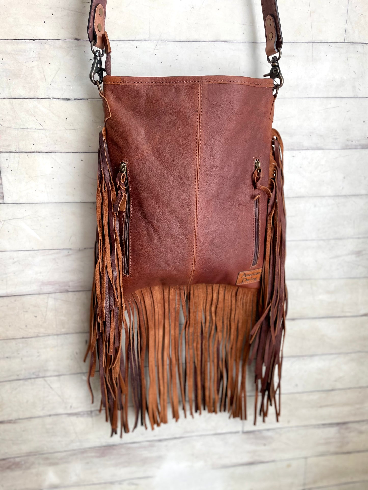 Country Turquoise Floral Tooled Fringe Leather Handbag