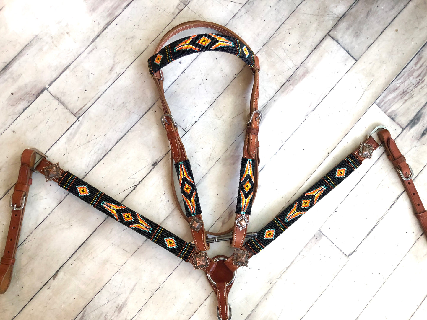 Yellow Orange Black Diamond Beaded Wrapped Tack Set