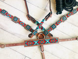 Red and Teal Beaded Diamond Pattern Tack Set