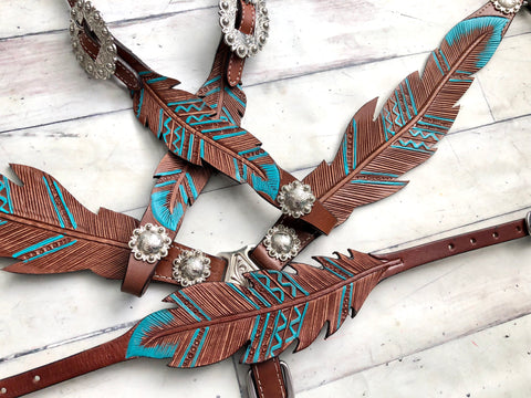 Teal Painted Feather Wither Strap