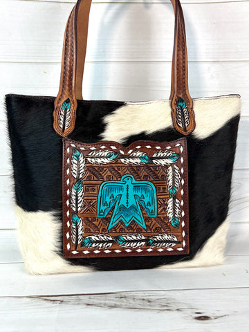 Cowhide Hide Tote Leather Tooled Firebird Pocket