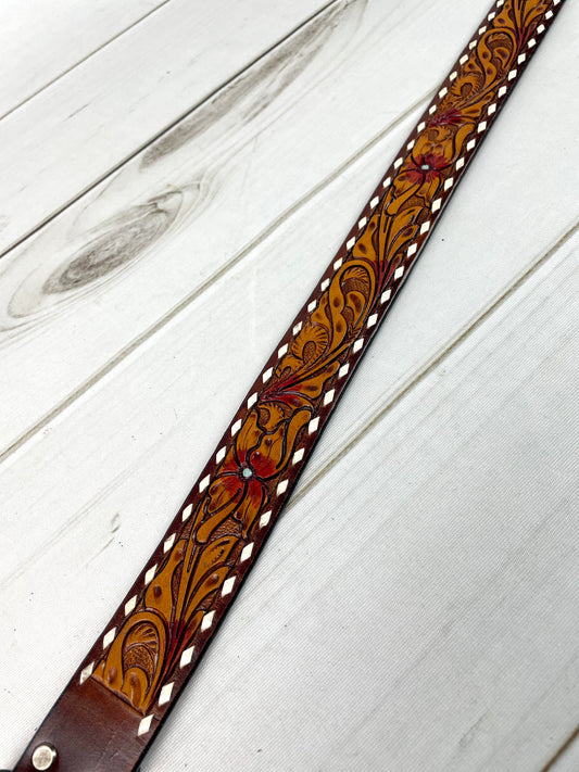Buckstitch Floral Tooled Leather Woman’s Belt