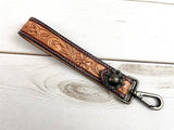 Natural Tooled Wristlet Leather Keychain