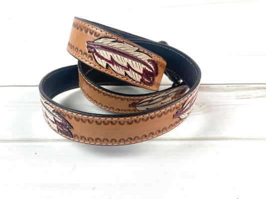 White & Burgundy Hand Painted Feather Crossbody Handbag Strap