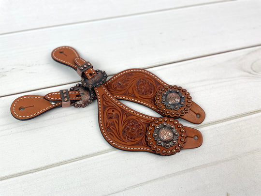 Medium Leather Floral Tooled Spur Straps
