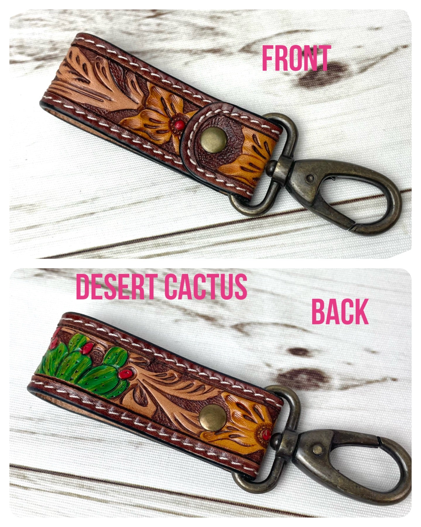 Tooled Leather Tab Key Fob