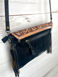 Black Canyon Suede Brocade with Leather Tooled Envelope Crossbody Bag