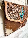 Tooled Whipstitch Envelope Bag with Turquoise Cactus