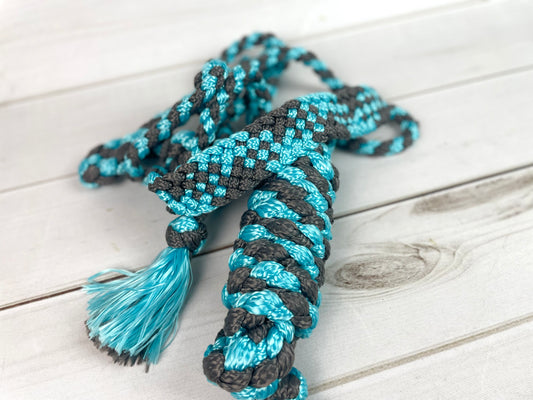 Teal Blue and Grey Braided Nylon Muletape Halter