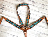 SALE! Turquoise and Black Beaded Aztec Tack Set
