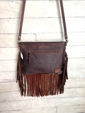 Brown Pattern Cowhide Leather Fringe Handbag