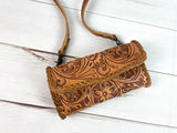 Tan Leather Tooled Wallet Carryall