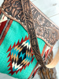 Diamond Maze Turquoise & Cinnamon Wool Woven Crossbody Handbag