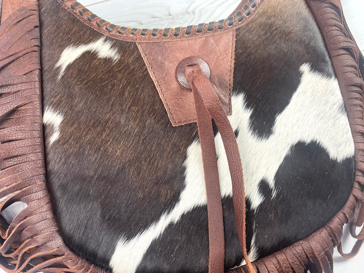 Brown Hide & Leather Boho Crossbody Long Fringe Bag
