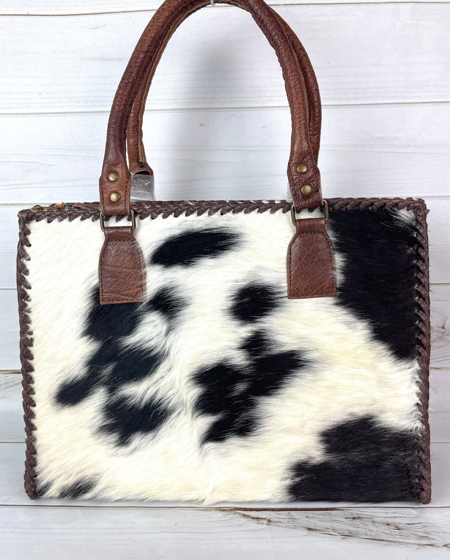 SALE! Leather Braided Dark Brown Cowhide Tote