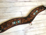 Teal Beaded Inset Leather Tooled Tripping Collar